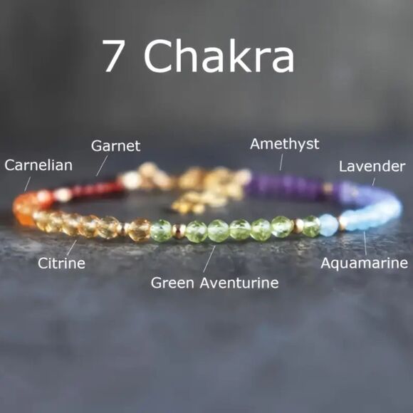 Natural 7 Chakra Gemstone Beaded Bracelet Crystal Meaningful 3MM Boho Adjustable - Picture 1 of 6